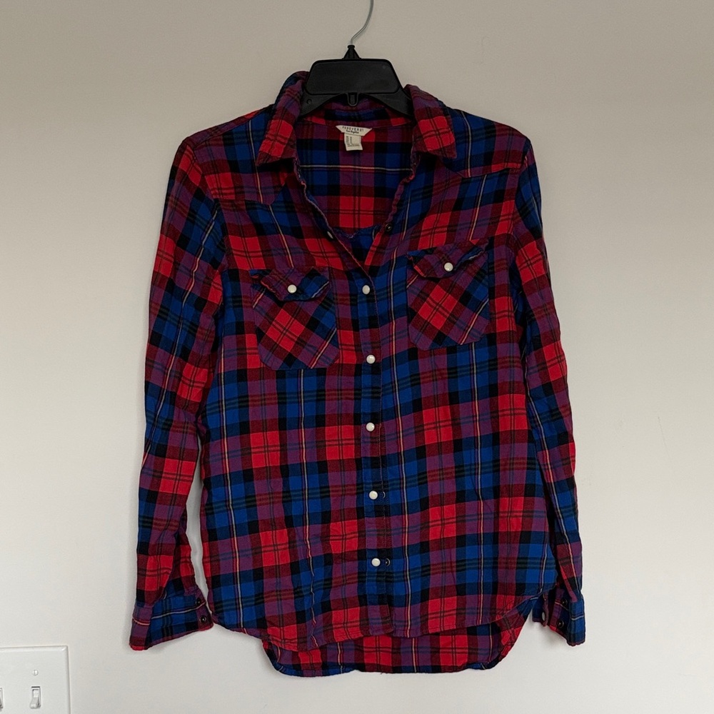 Red and Blue Plaid Button-Up Shirt